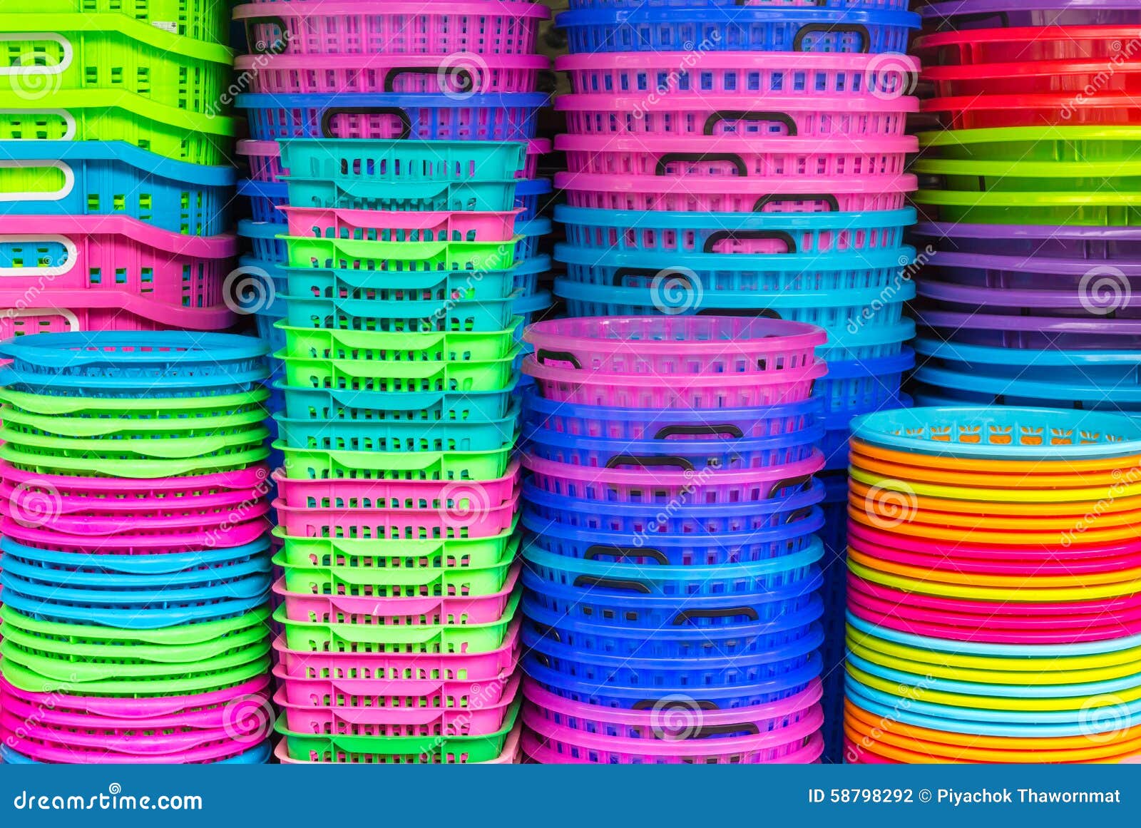 Colorful Recycled Plastic Buckets. Stock Photo Image of empty