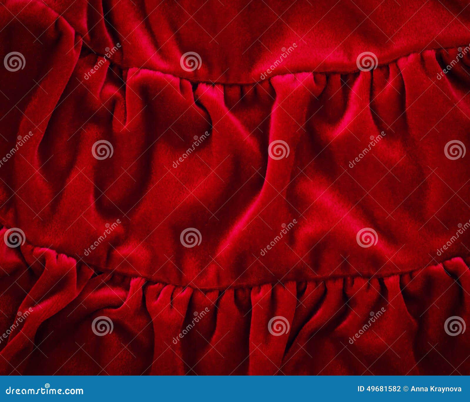 Colorful red fleece cotton fabric. Closeup macro texture of red crimson burgundy fleece fabric, clothing background with wrinkles and folds, luxury royal concept