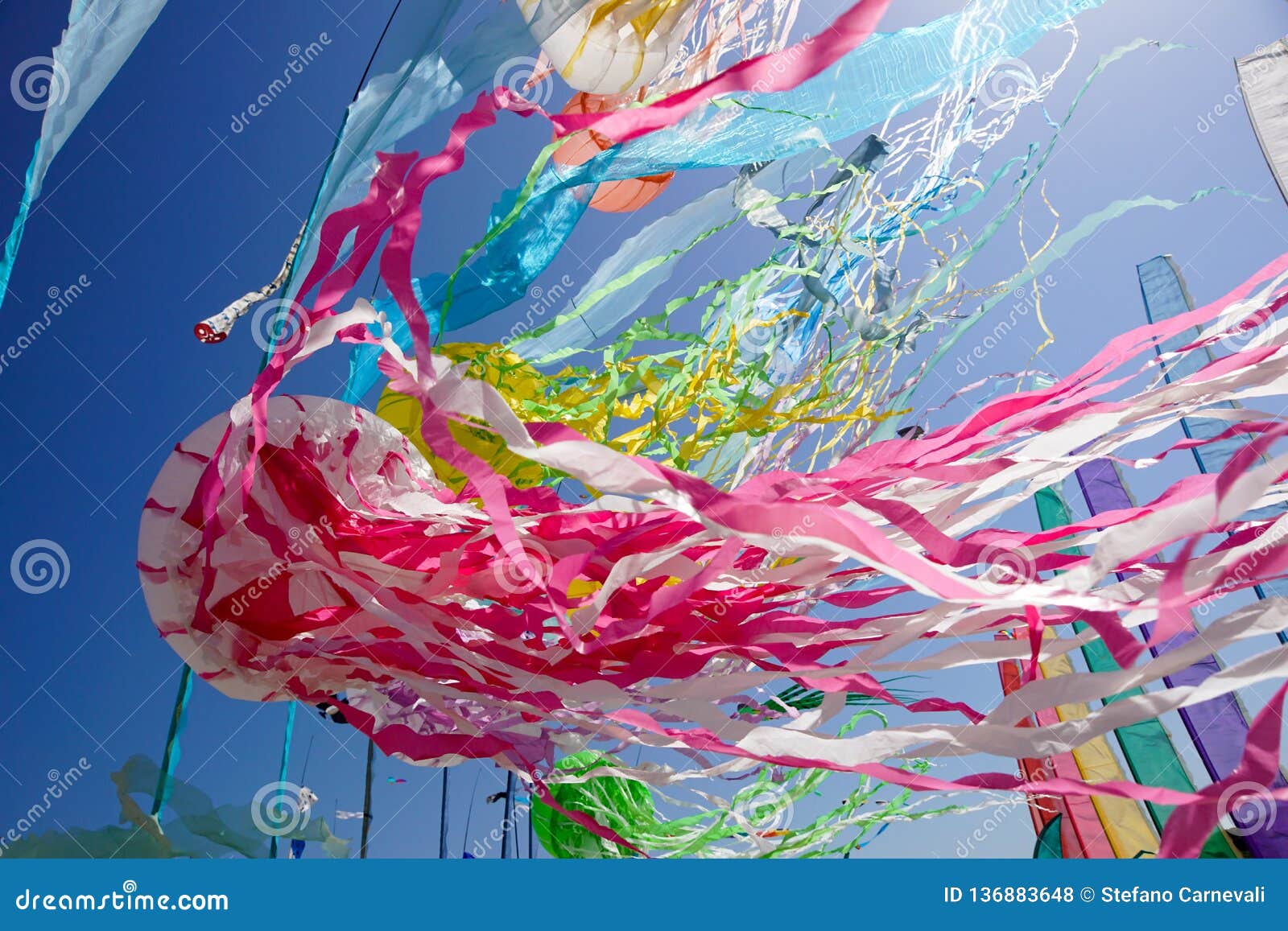 Colorful Ribbons on Blue Sky Background Pattern Stock Photo Image of