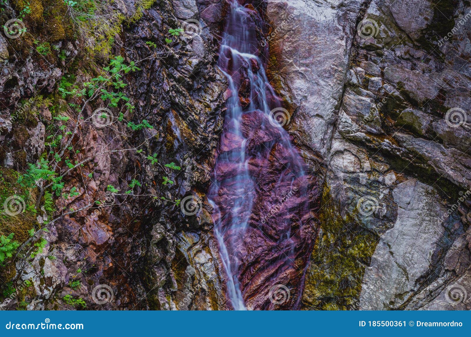 Colorful Rocks, Water Erosion, a Small Waterfall Stock Image Image of
