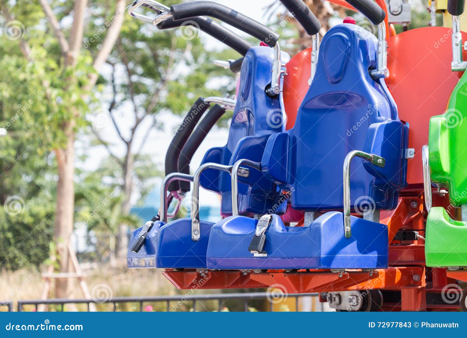 Colorful Roller Coaster Seats at Amusement Park Stock Image Image of