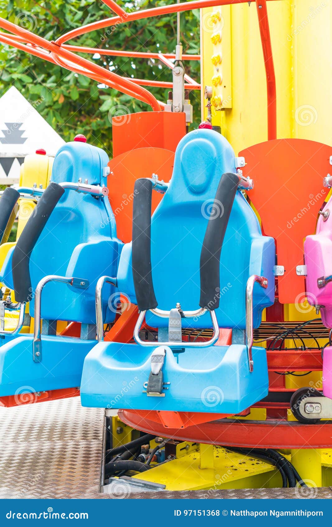 Colorful Roller Coaster Seats at Amusement Park Stock Photo - Image of ...