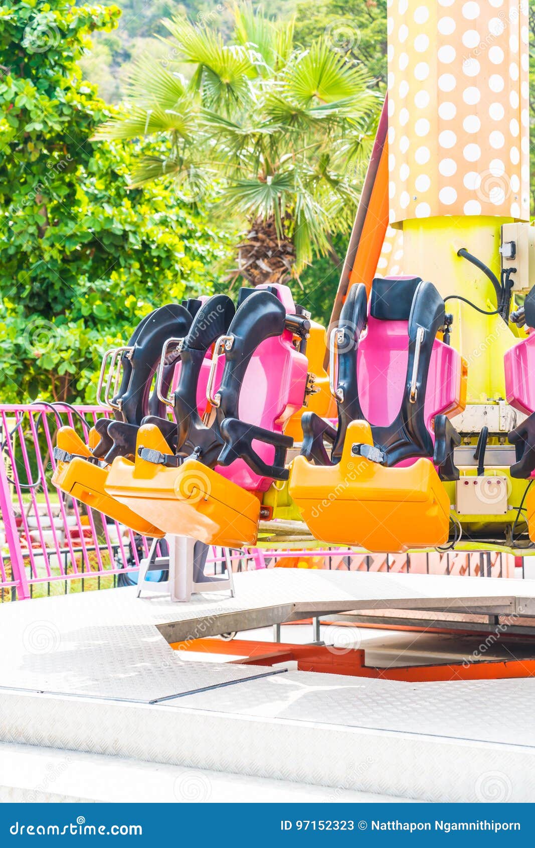 Colorful Roller Coaster Seats at Amusement Park Stock Image Image of