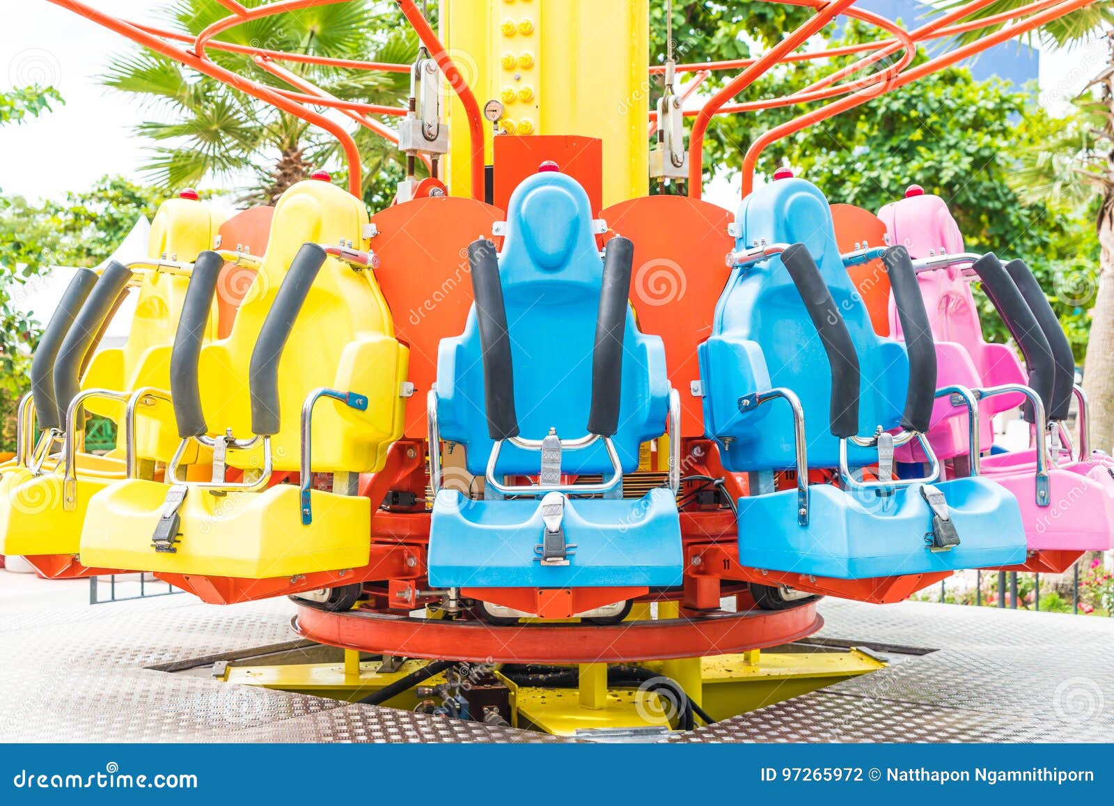 Colorful Roller Coaster Seats at Amusement Park Stock Photo - Image of ...