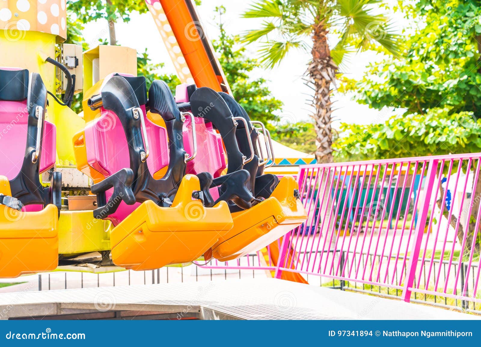 Colorful Roller Coaster Seats at Amusement Park Stock Photo Image of