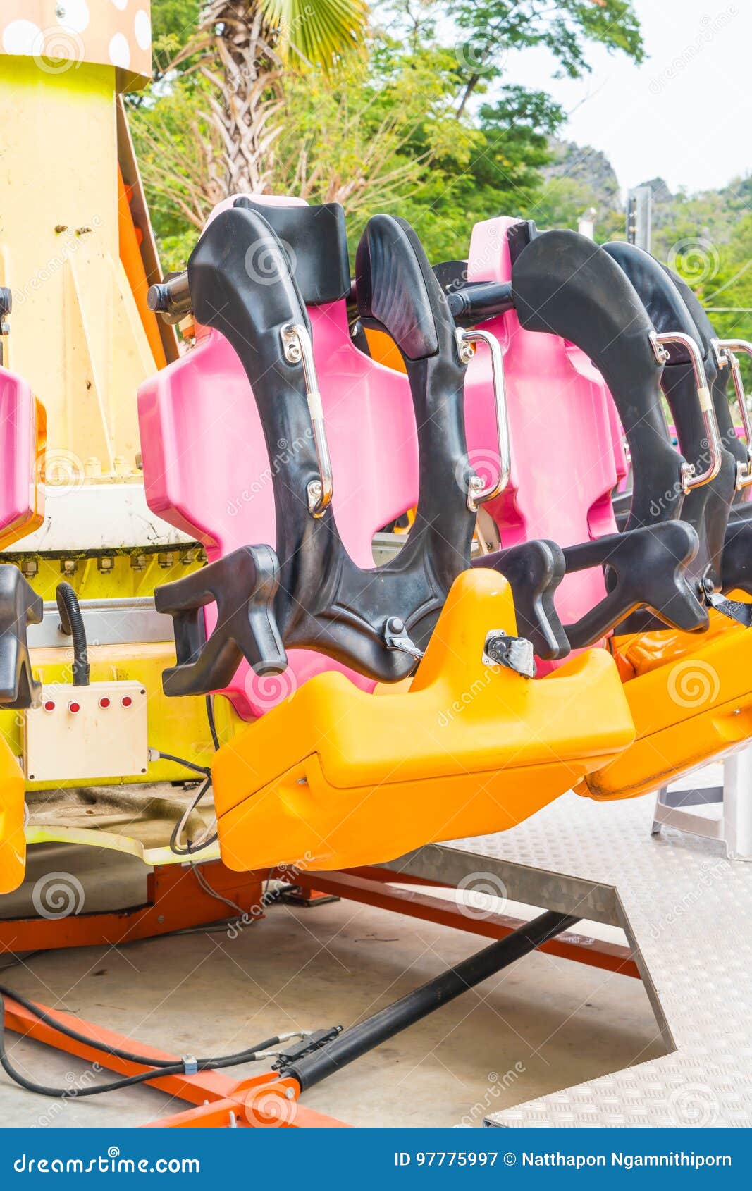 Colorful Roller Coaster Seats at Amusement Park Stock Image Image of
