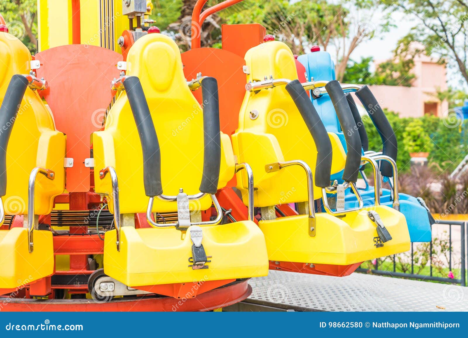 Colorful Roller Coaster Seats at Amusement Park Stock Photo Image of