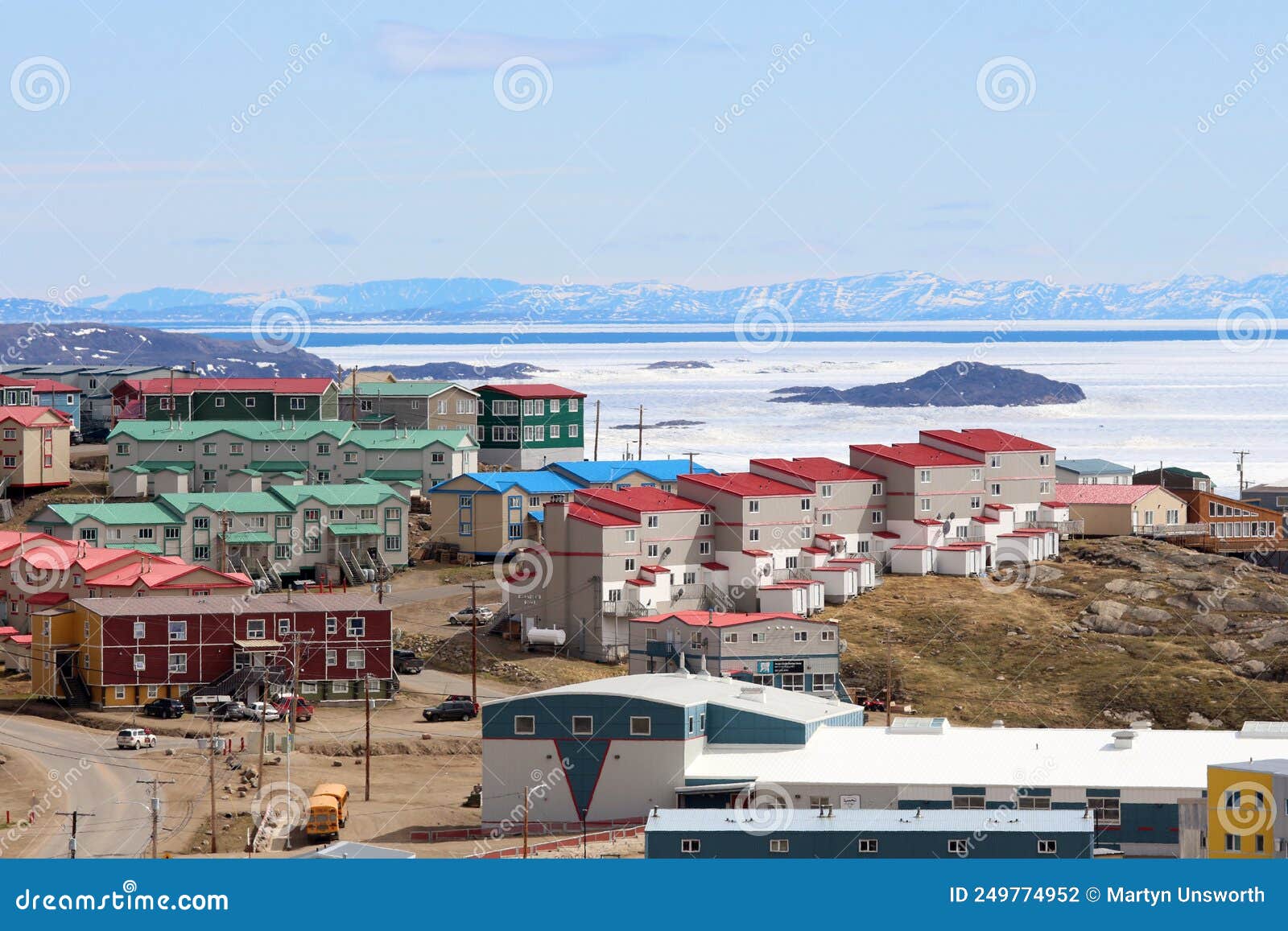 colorful rooftops in iqaluit, nunavut, canada