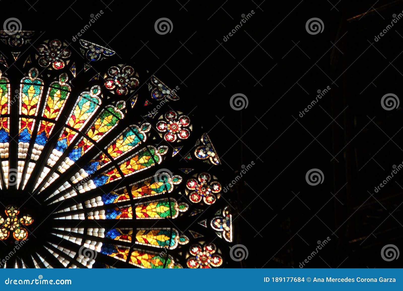 Colorful Rose Window Inside the Strasbourg Cathedral. Stock Photo