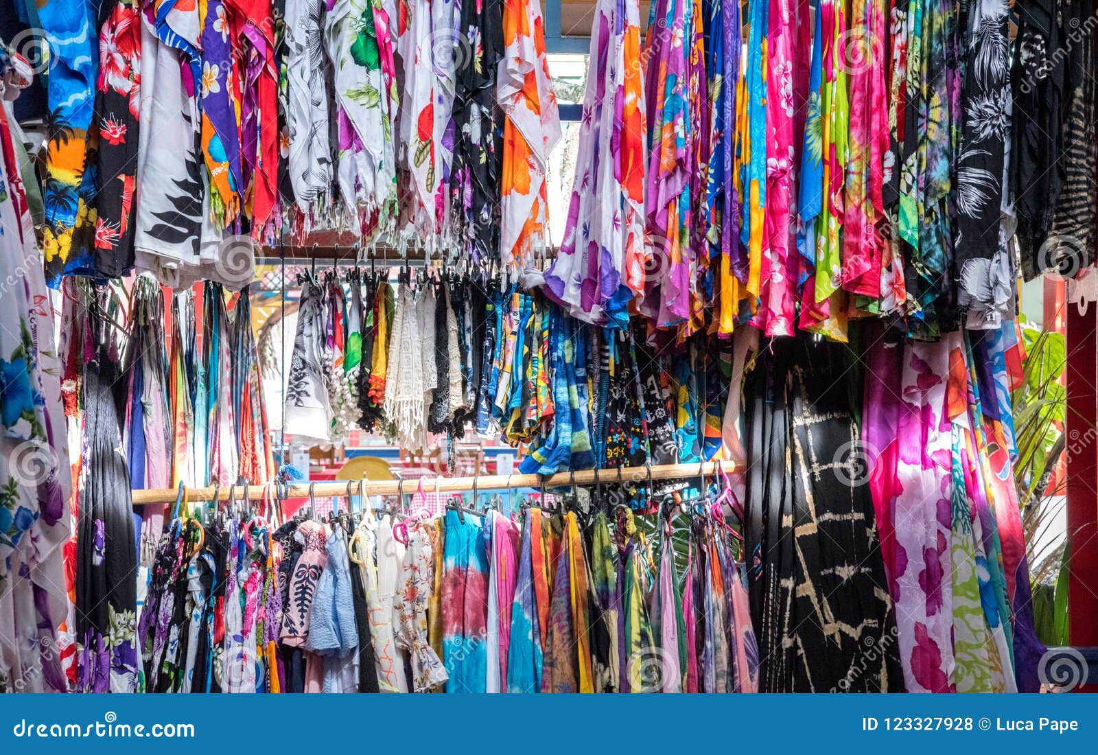 Colorful Rows of Different Clothes on a Market in Seychelles Stock ...