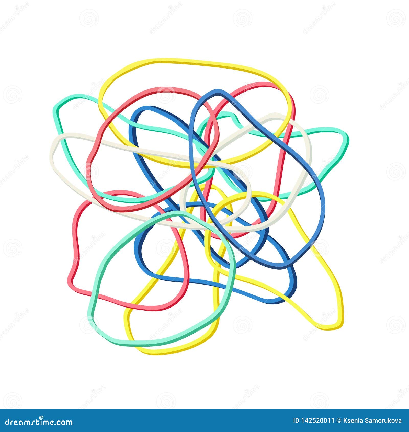 a lot of colored rubber bands on a white background, Stock image