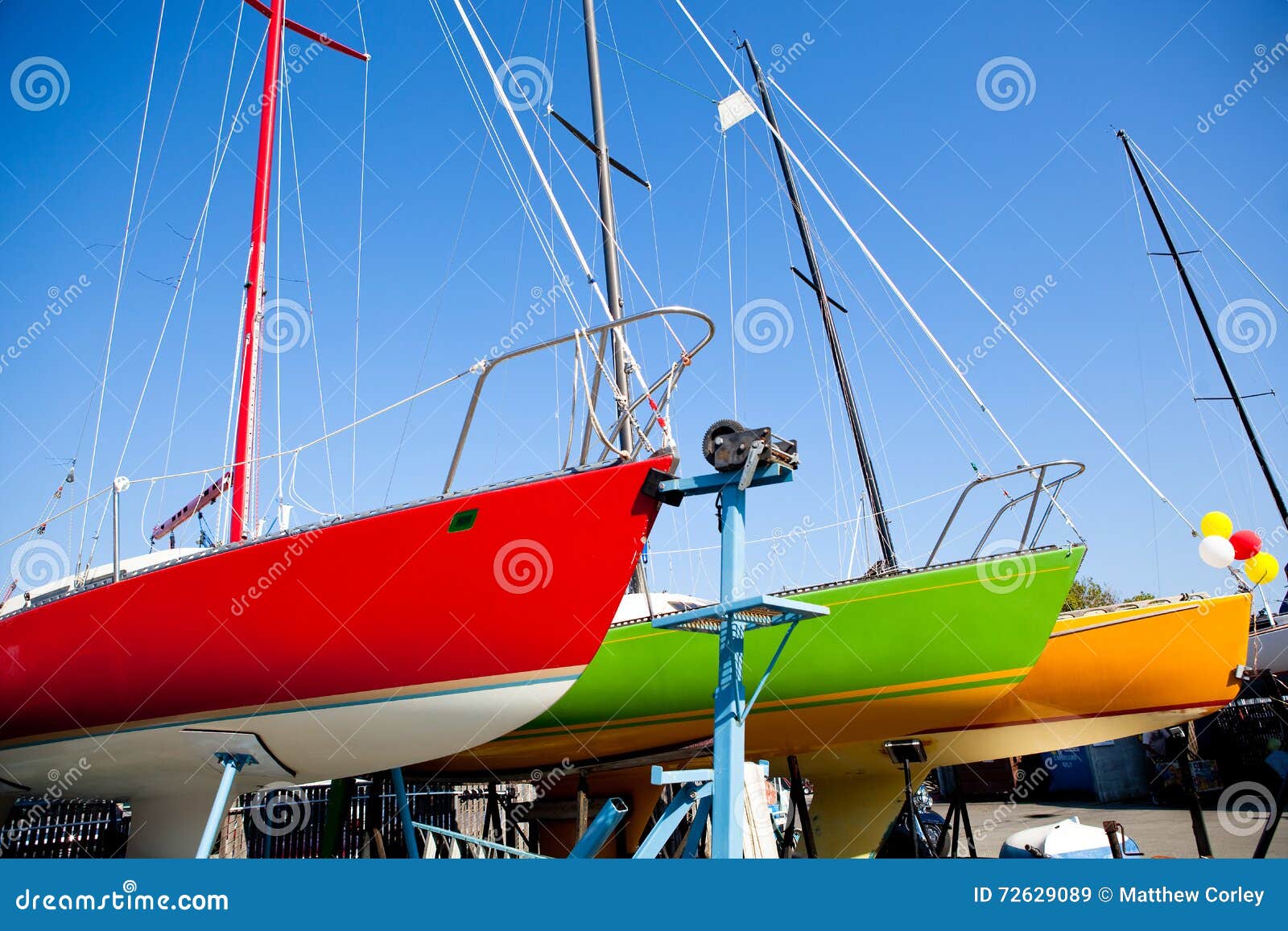 colorful sailboats in dry dock