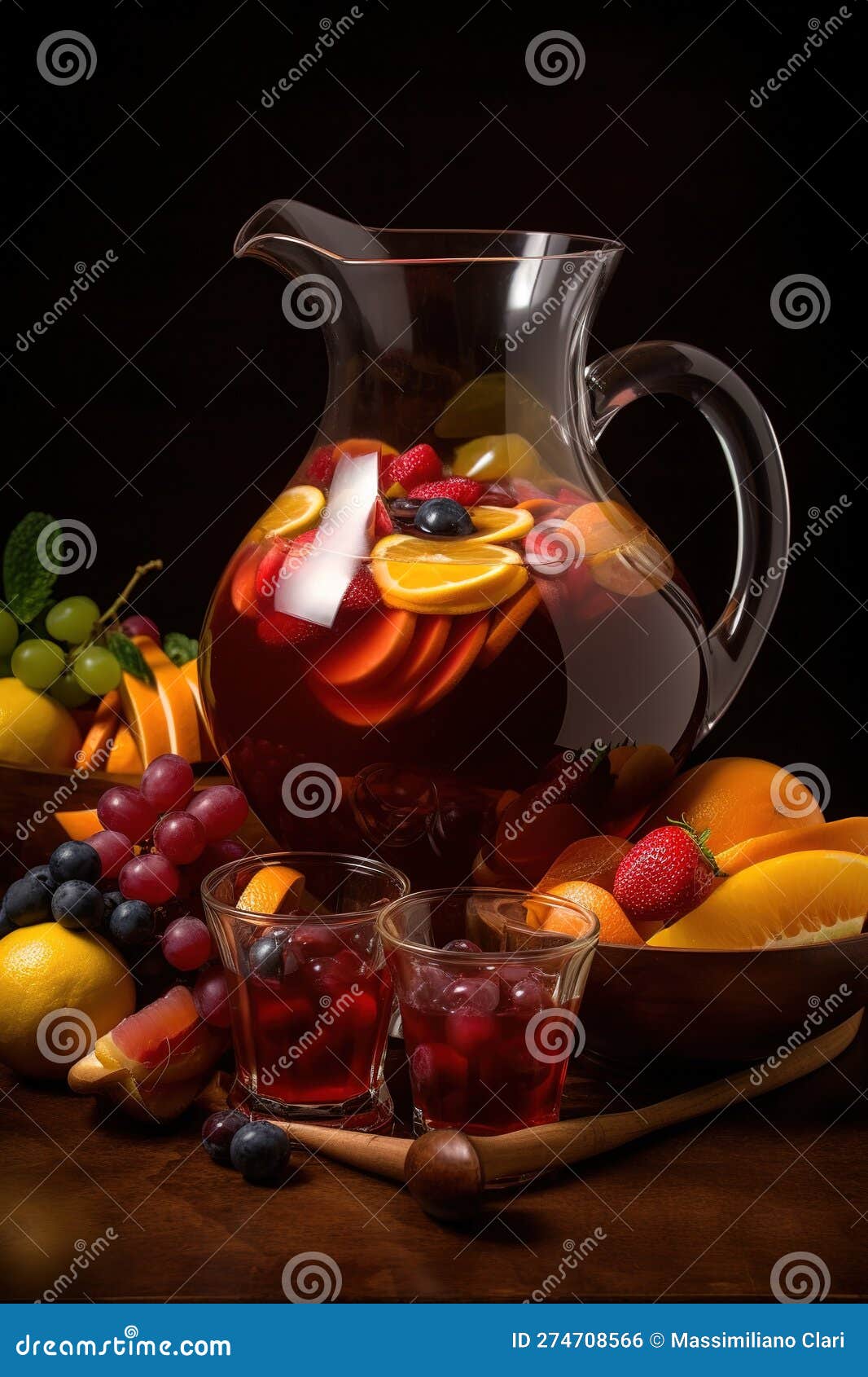 A Colorful Sangria , Showcasing a Large Pitcher Filled with Red or White  Wine, Fresh Fruit, and a Splash of Brandy, Accompanied by Stock  Illustration - Illustration of alcohol, orange: 274708566