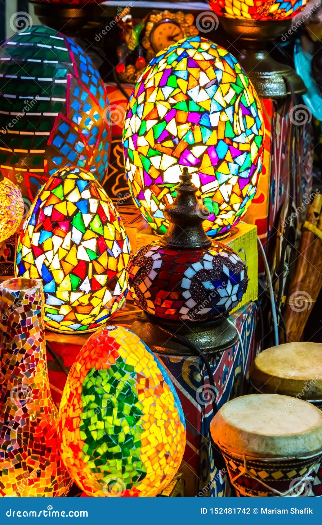 colorful scattered-mosaic lamps, moez street