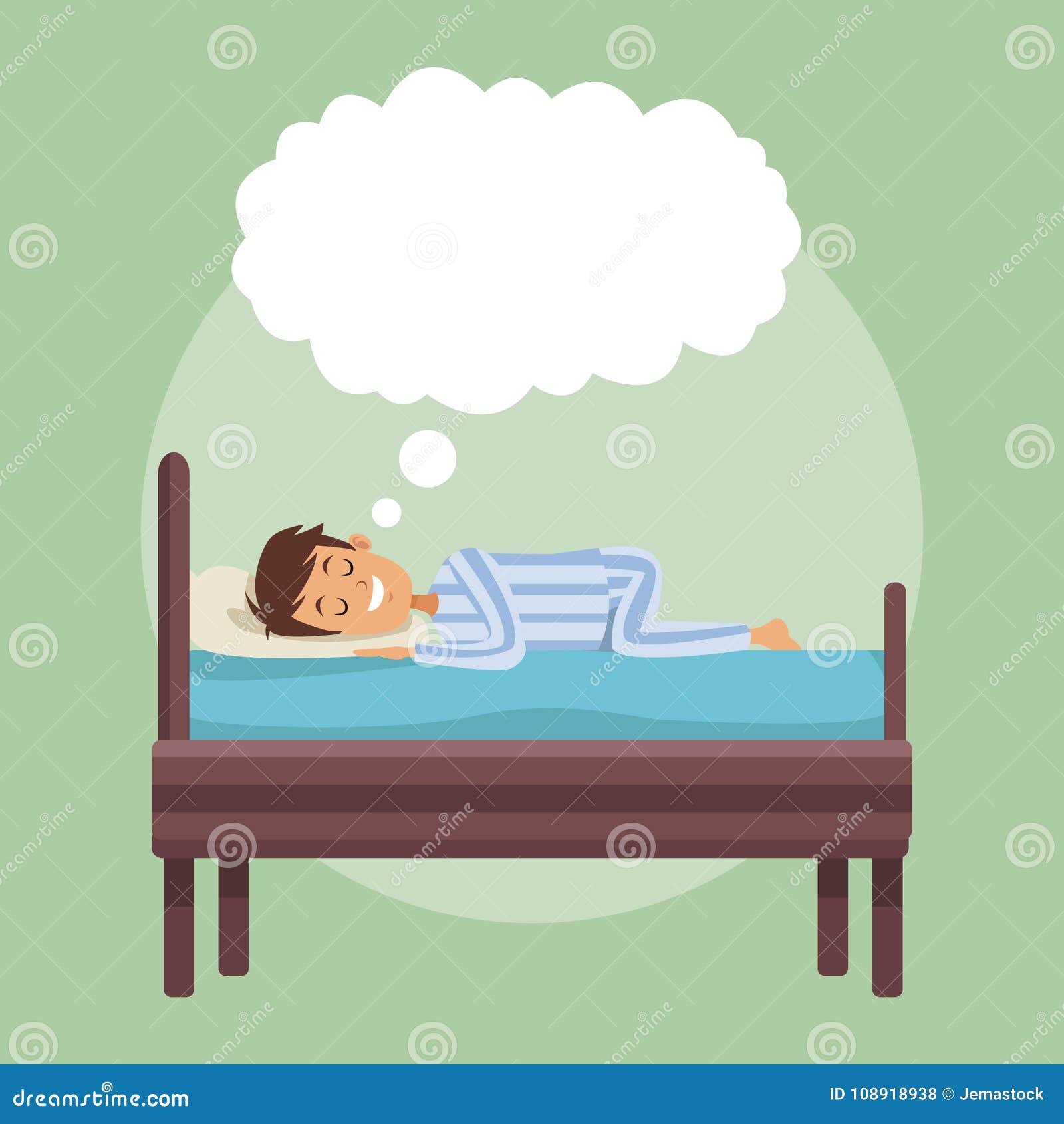 Colorful Scene Boy Dreaming in Bed at Night with Cloud Callout Stock ...
