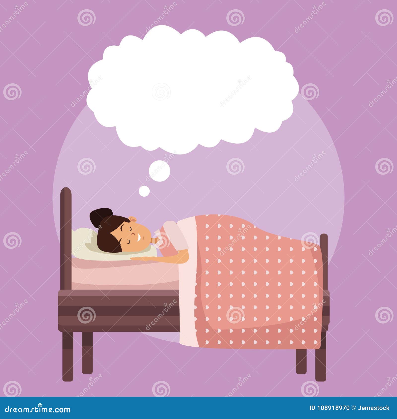 Colorful Scene Girl Sleep with Blanket in Bedroom with Cloud Callout ...