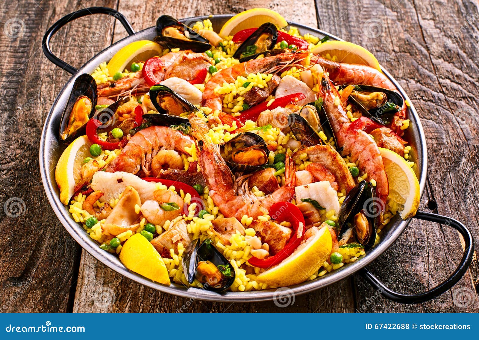  Colorful Seafood Paella Dish With Shellfish Stock Photo 