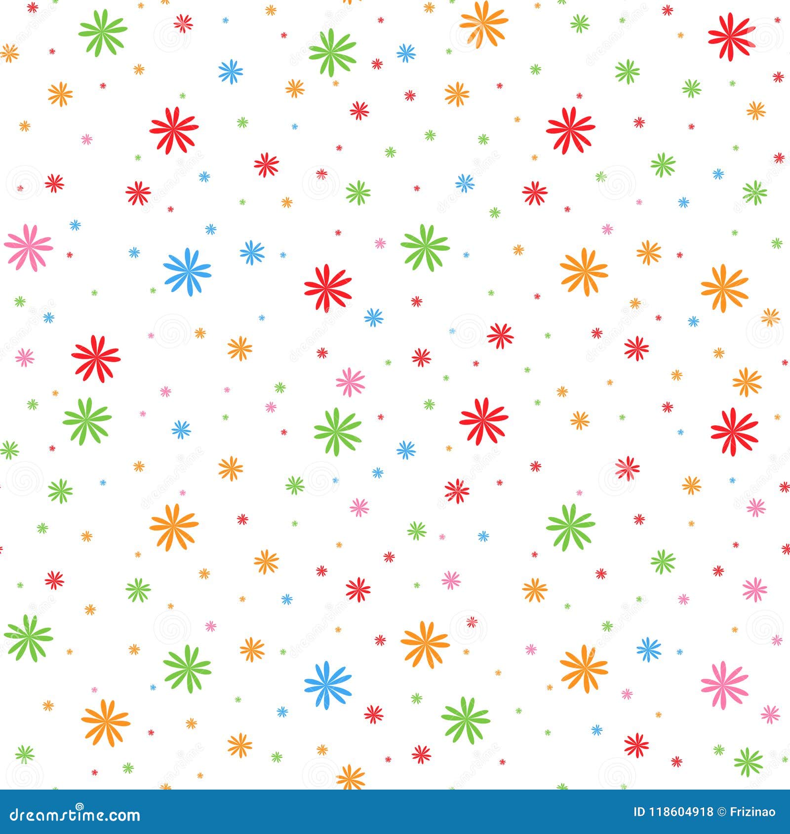Colorful Seamless Pattern Of Falling Snowflakes On A White