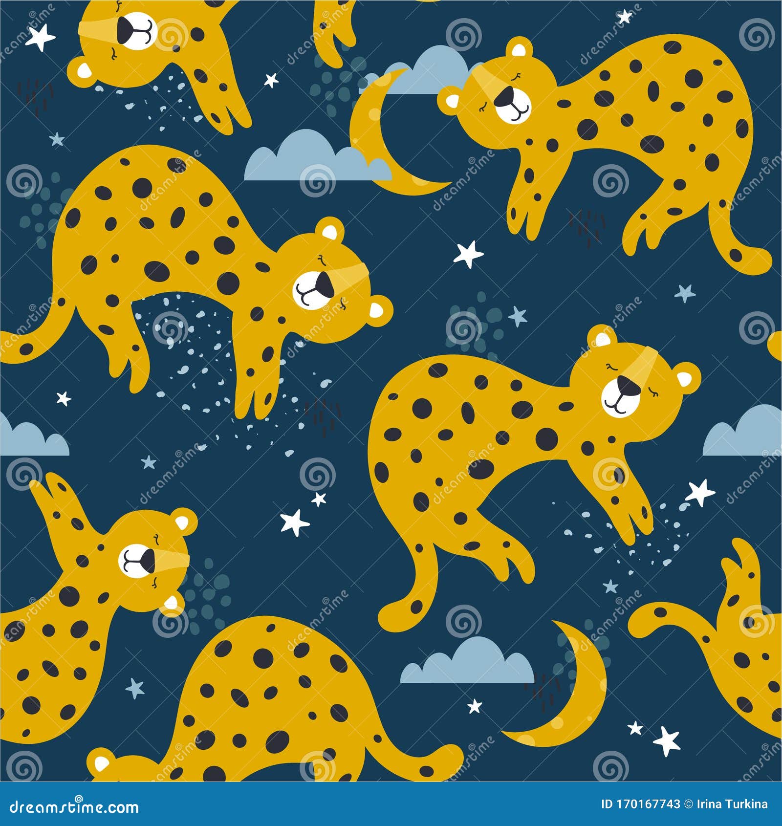 Download Colorful Seamless Pattern With Leopards Stars Clouds Decorative Cute Background With Animals Night Sky Stock Vector Illustration Of Baby Cute 170167743