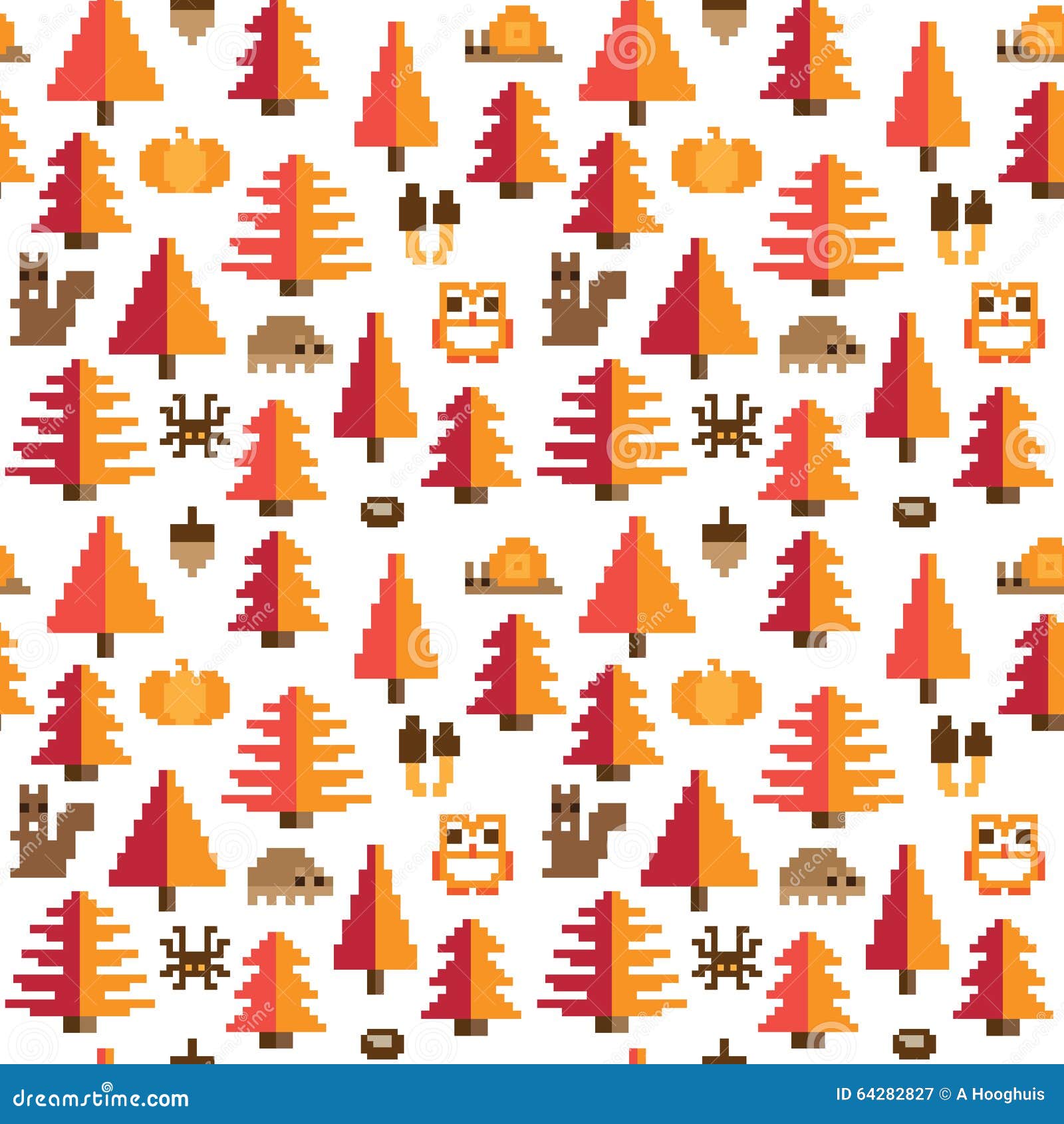 Colorful Seamless Pixel Pattern With Autumn Elements Stock Illustration