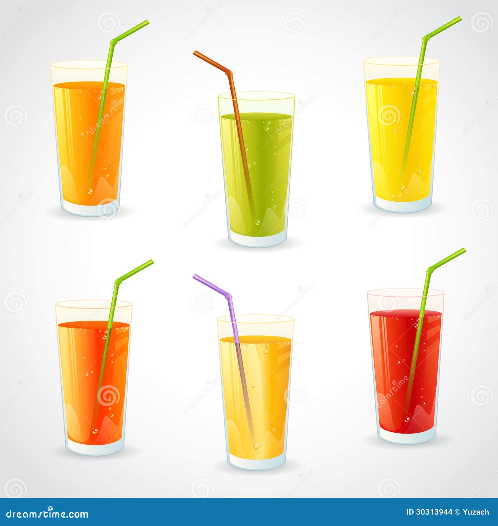 Colorful Set of Realistic Glasses with Juice Stock Vector