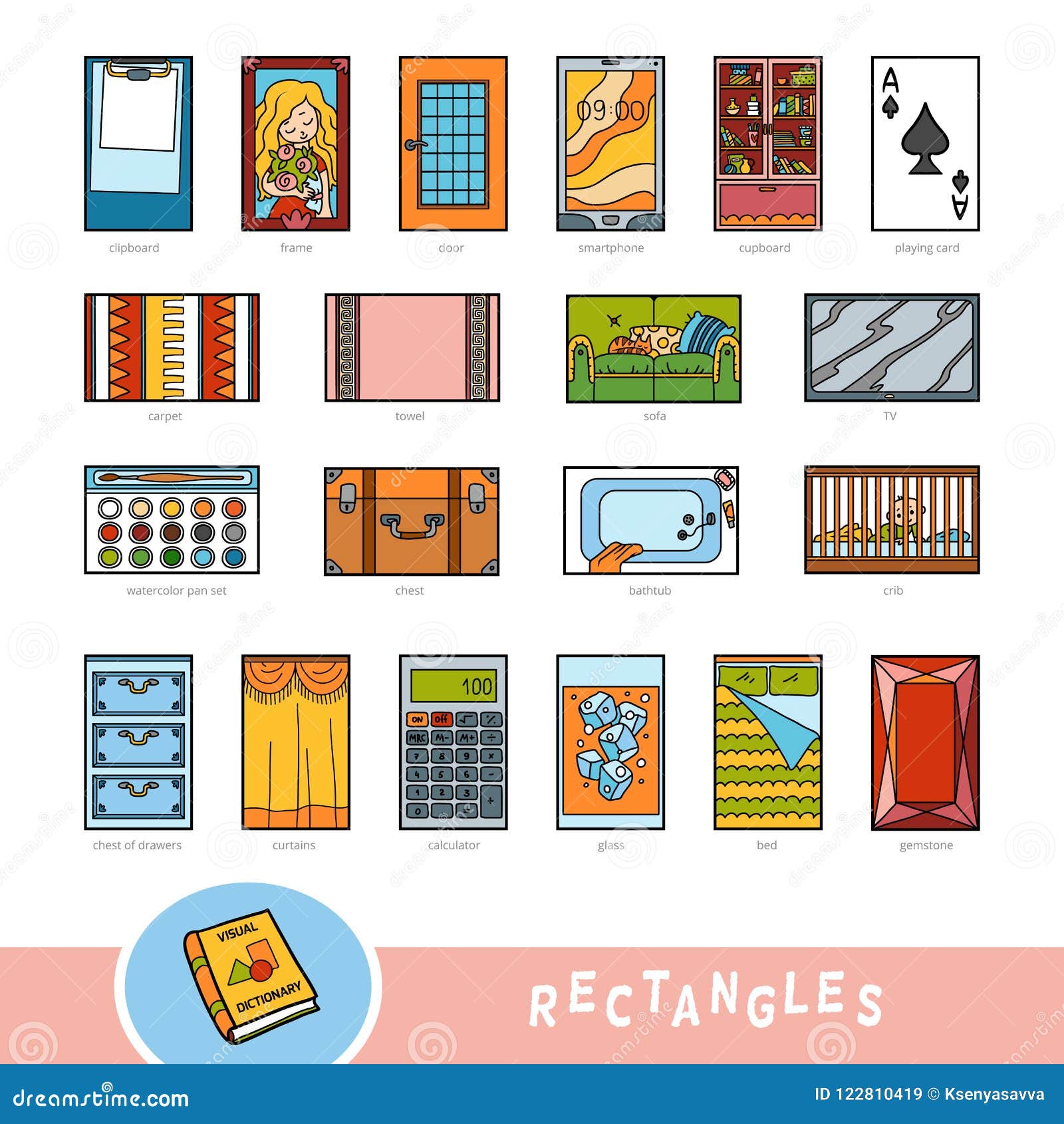 Colorful Set of Rectangle Shape Objects. Visual Dictionary Stock