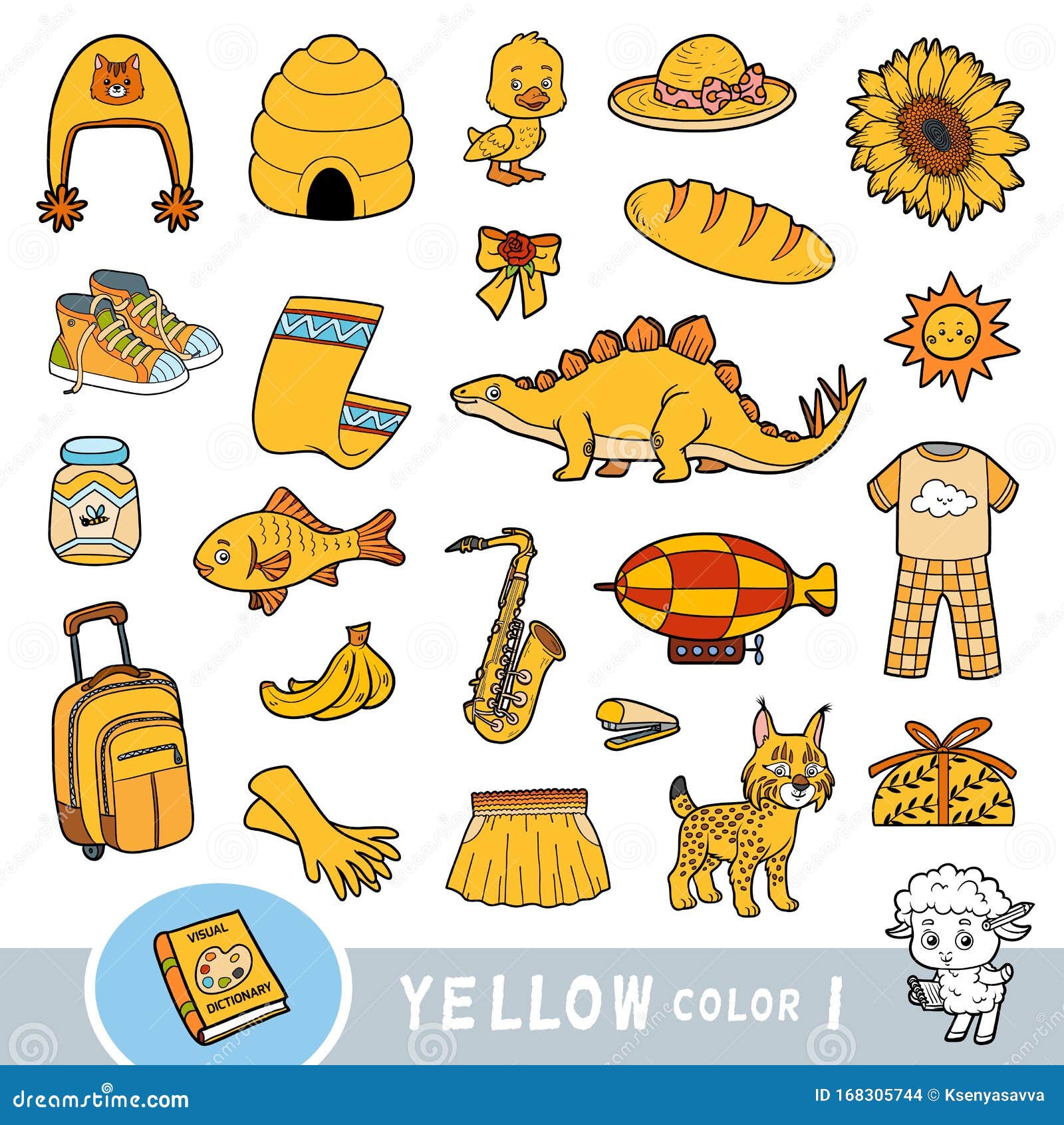 Download Colorful Set Of Yellow Color Objects. Visual Dictionary For Children About The Basic Colors ...