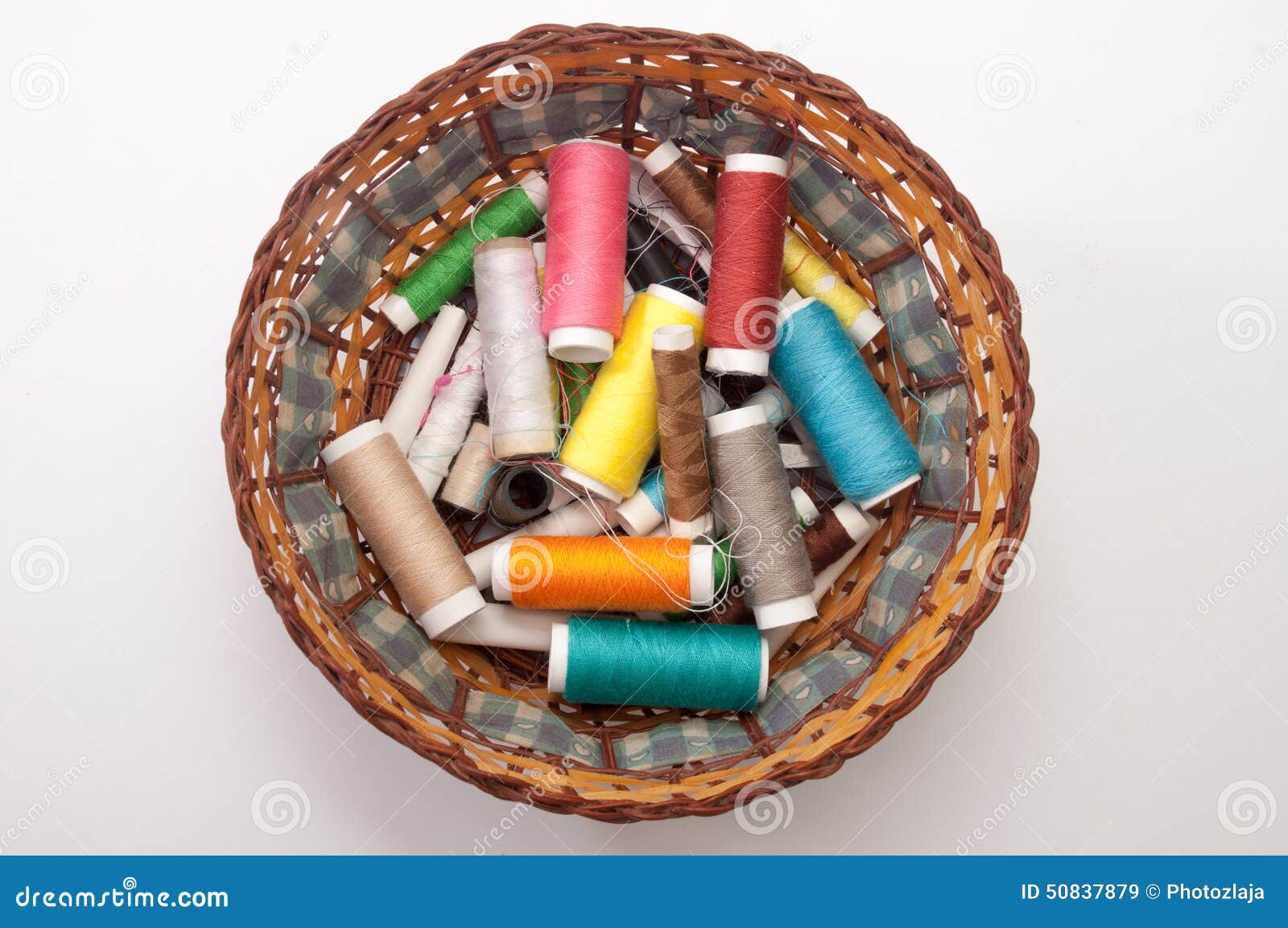 Colorful Sewing Thread in a Wicker Basket Stock Image Image of hobby
