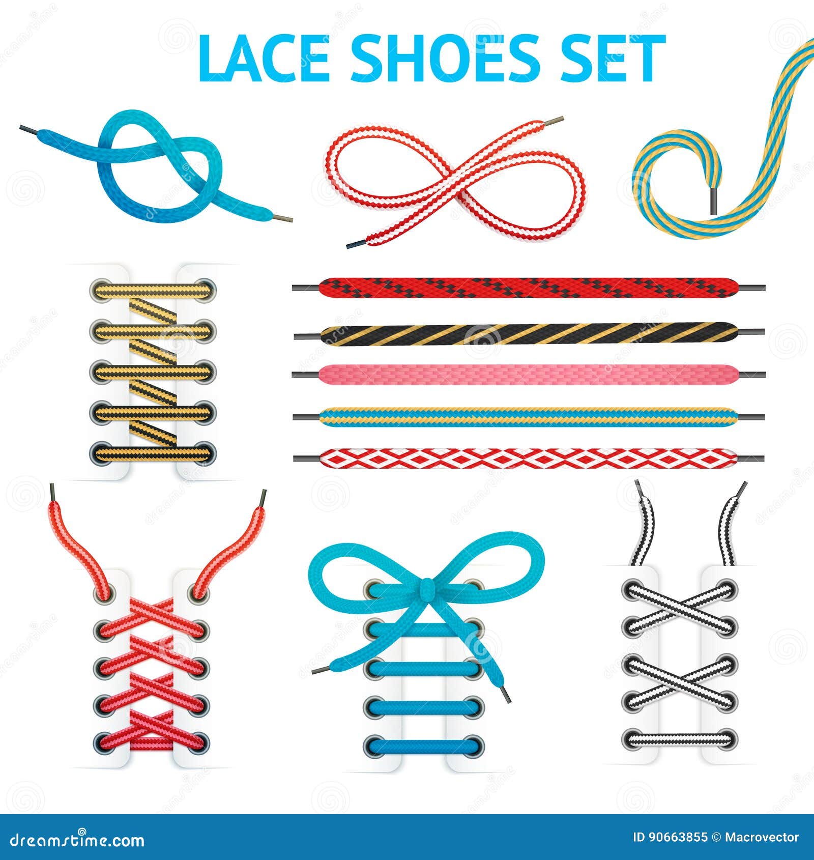 Colorful Shoelace Icon Set stock vector. Illustration of accessory ...