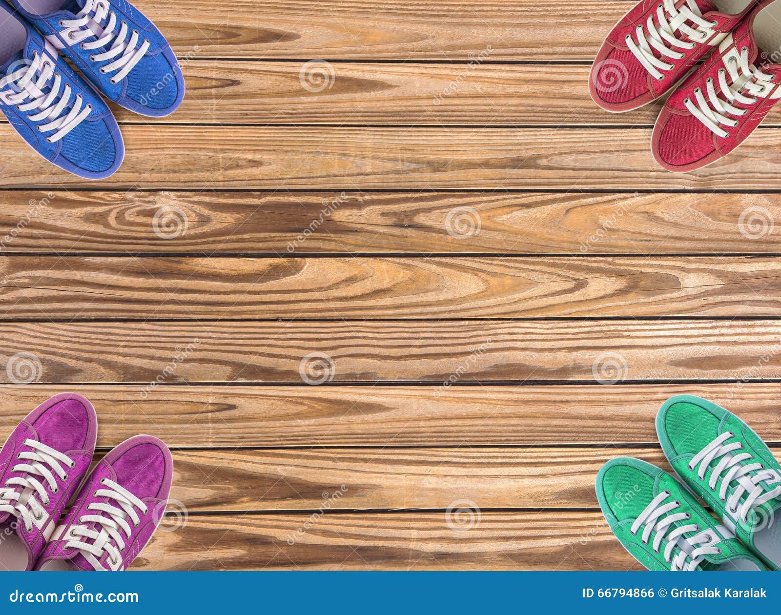 Colorful Shoes Set on Wooden Background with Copy Space. Top View ...