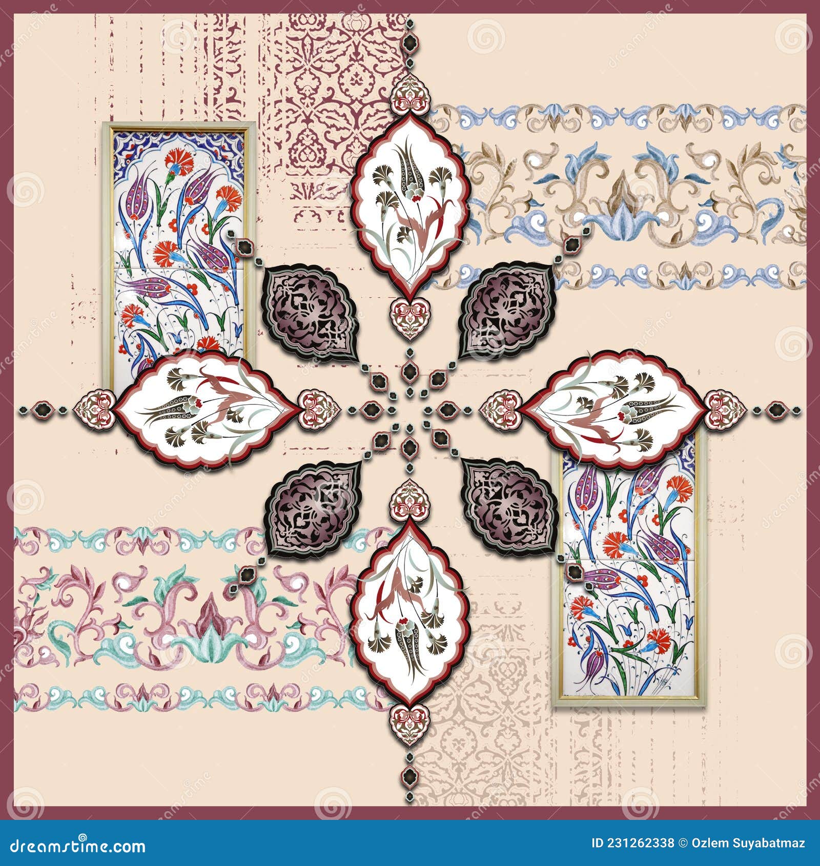 colorful silk scarf  with ottoman tile ornaments