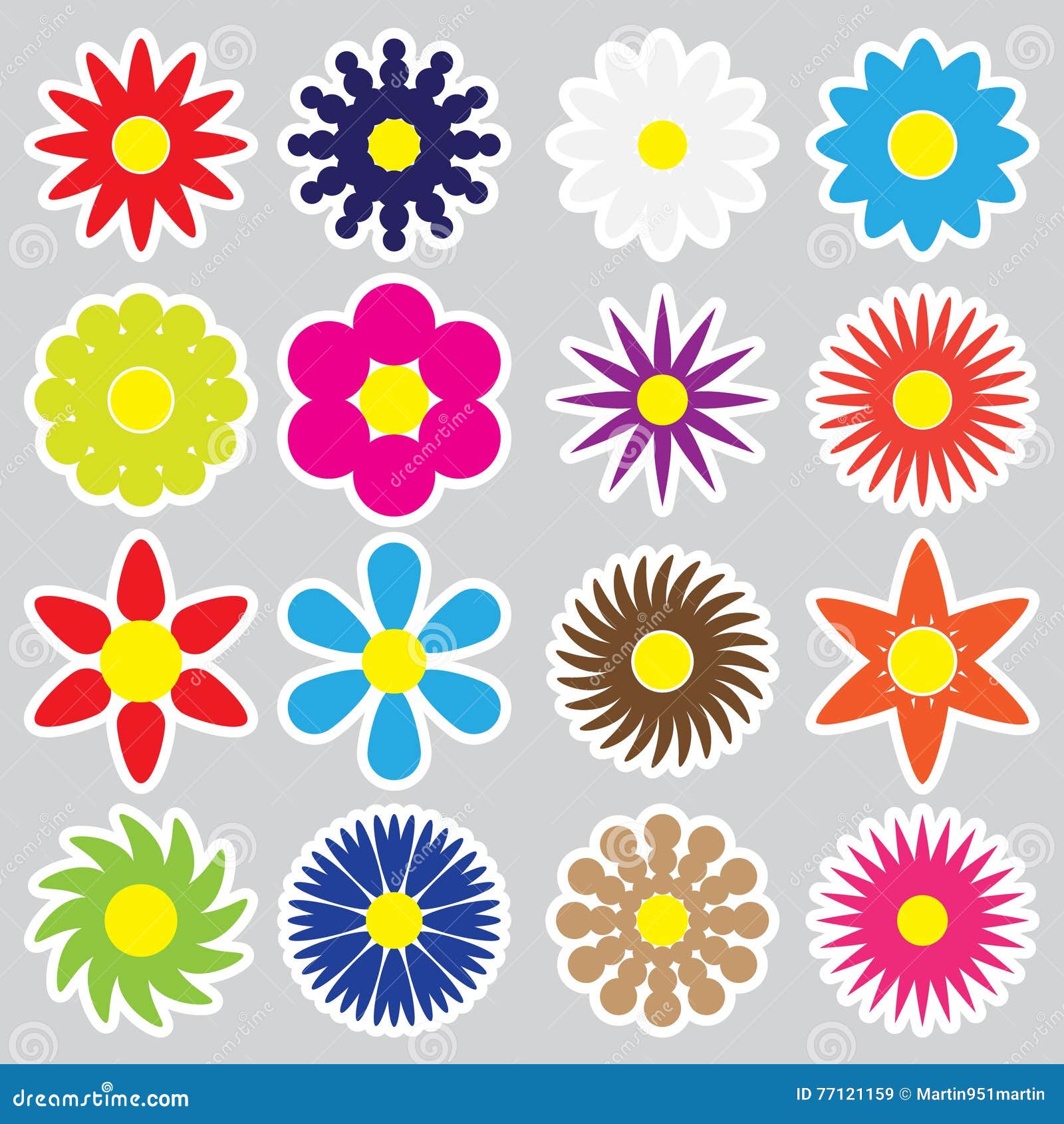 Colorful Simple Retro Small Flowers Set of Stickers Eps10 Stock Vector ...