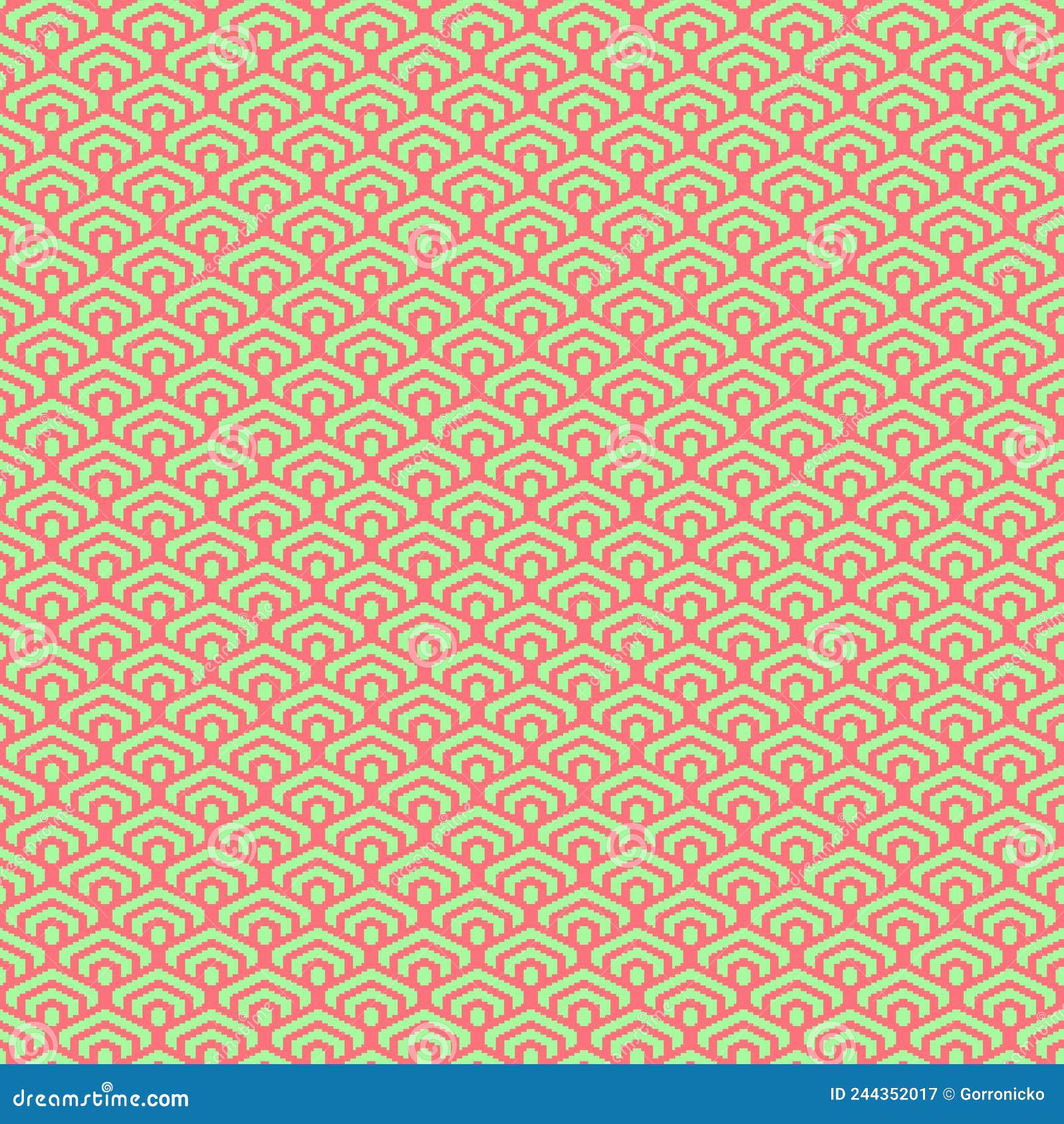 Simple Vector Pixel Art Mint Green and Candy Pink Seamless Pattern of