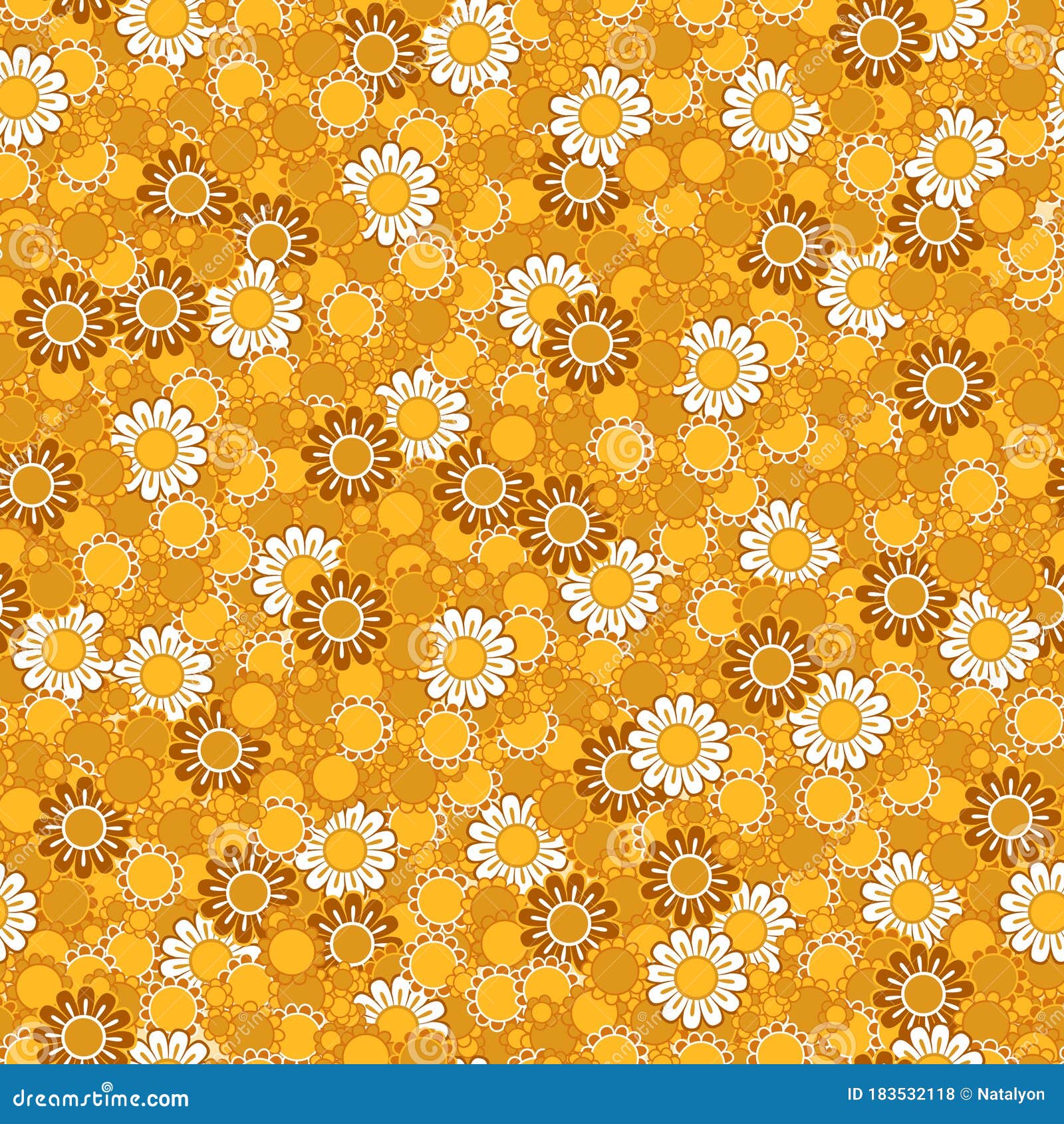 Colorful Simple Yellow and Golden Daisy Flowers Seamless Pattern