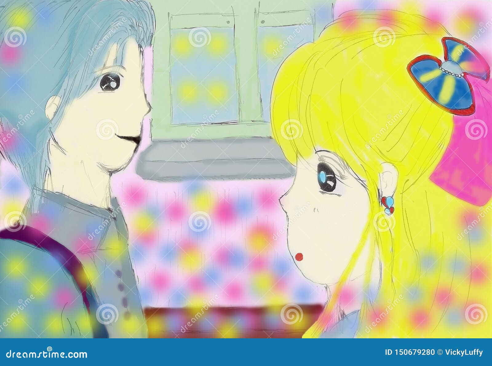 Color Sketch Drawing Of Young Girl And Boy In Japanese Anime Style Stock Illustration Illustration Of Dainty Soft