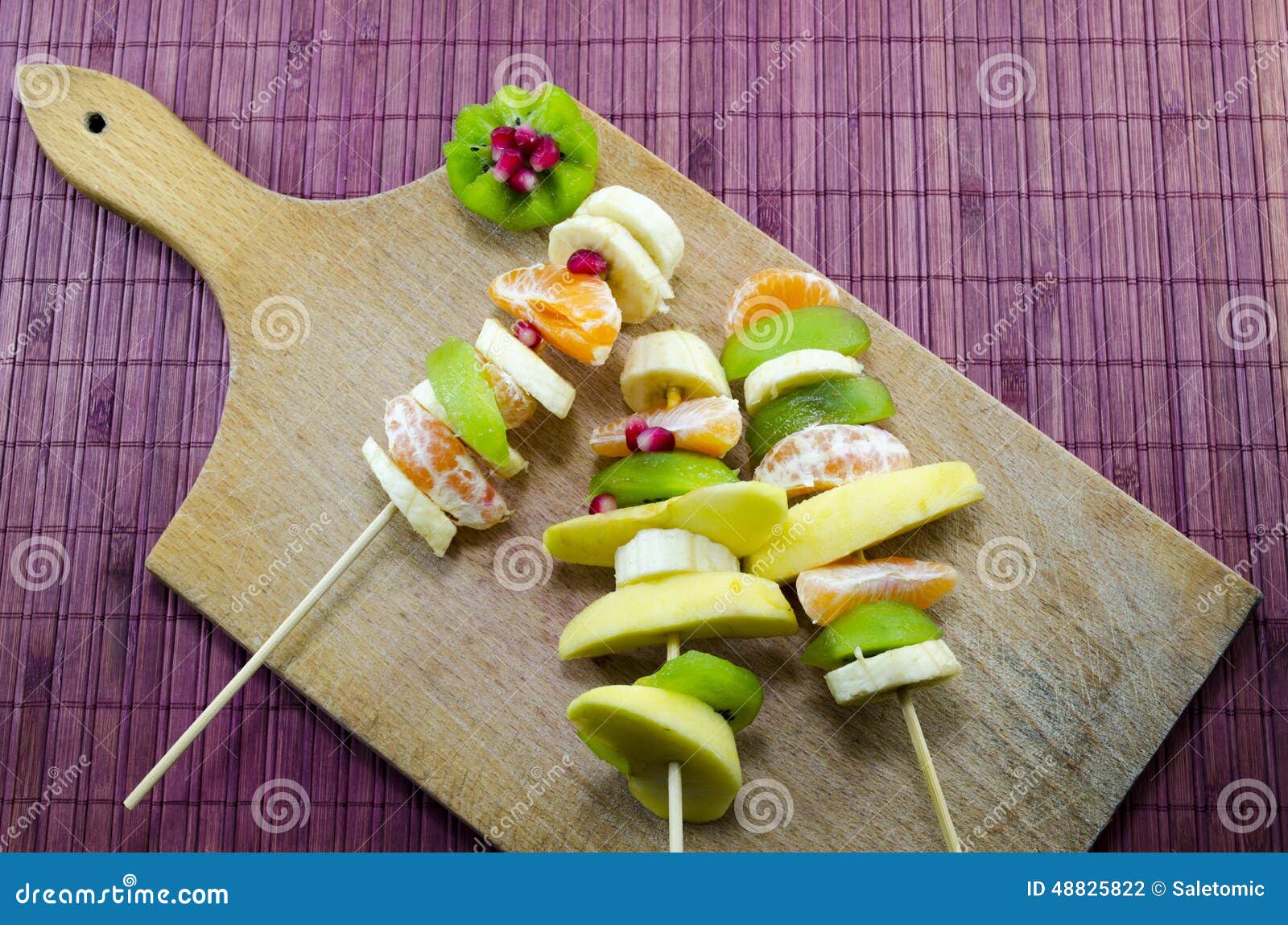 Colorful Skewered Fruit on a Cutting Board Stock Photo Image of