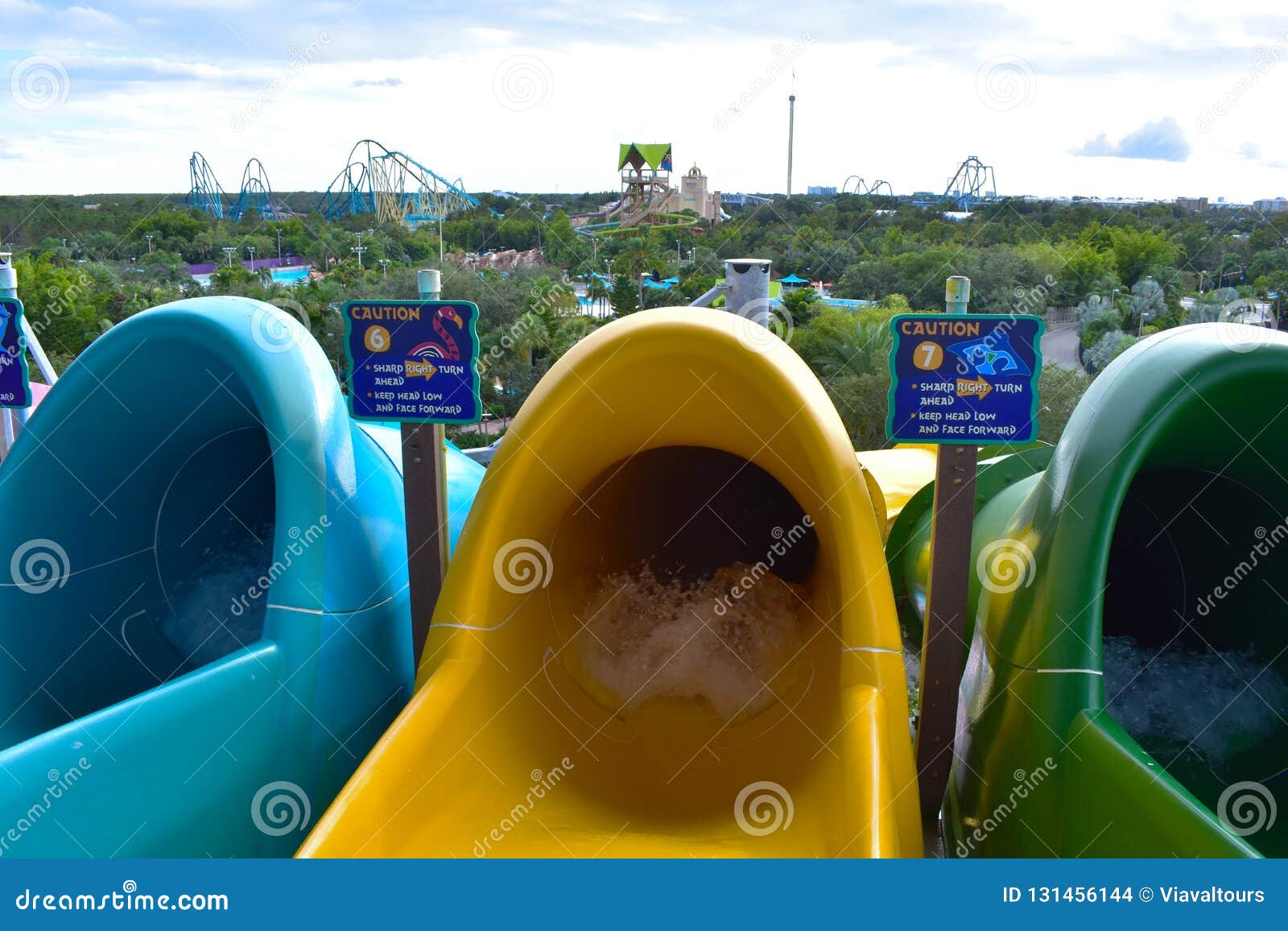 Colorful Slides On Panoramic View Of Seaworld And Aquatica In International Drive Area Editorial Stock Image Image Of Lazy Area