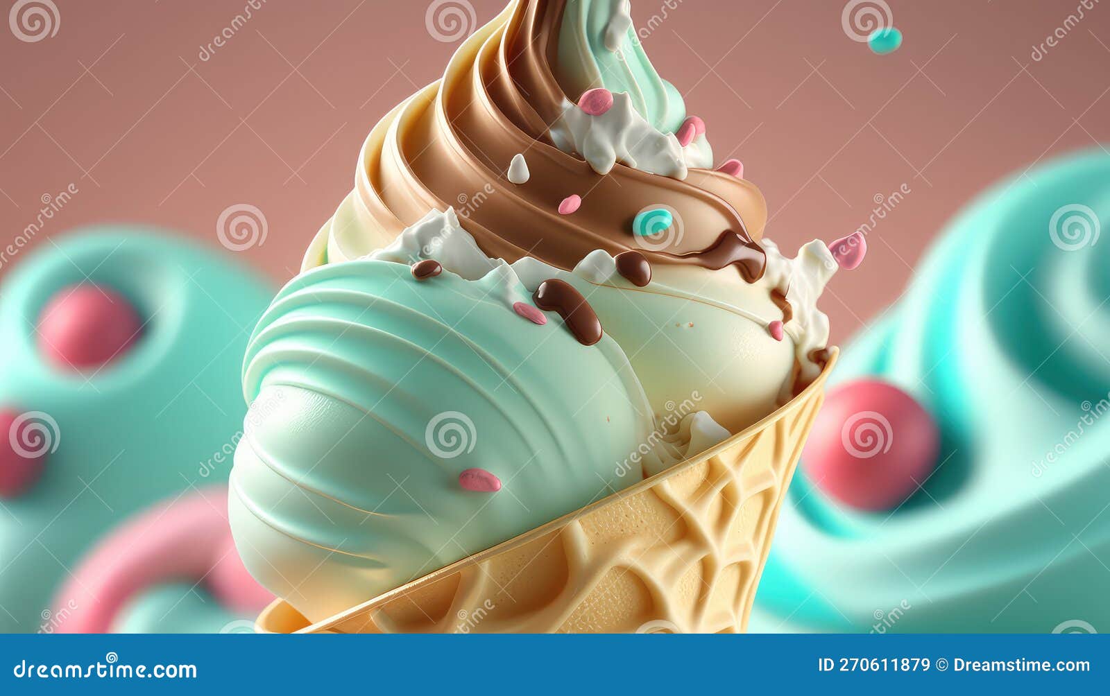 Colorful Smooth Soft Ice Cream Close Up. Generative AI Stock Image