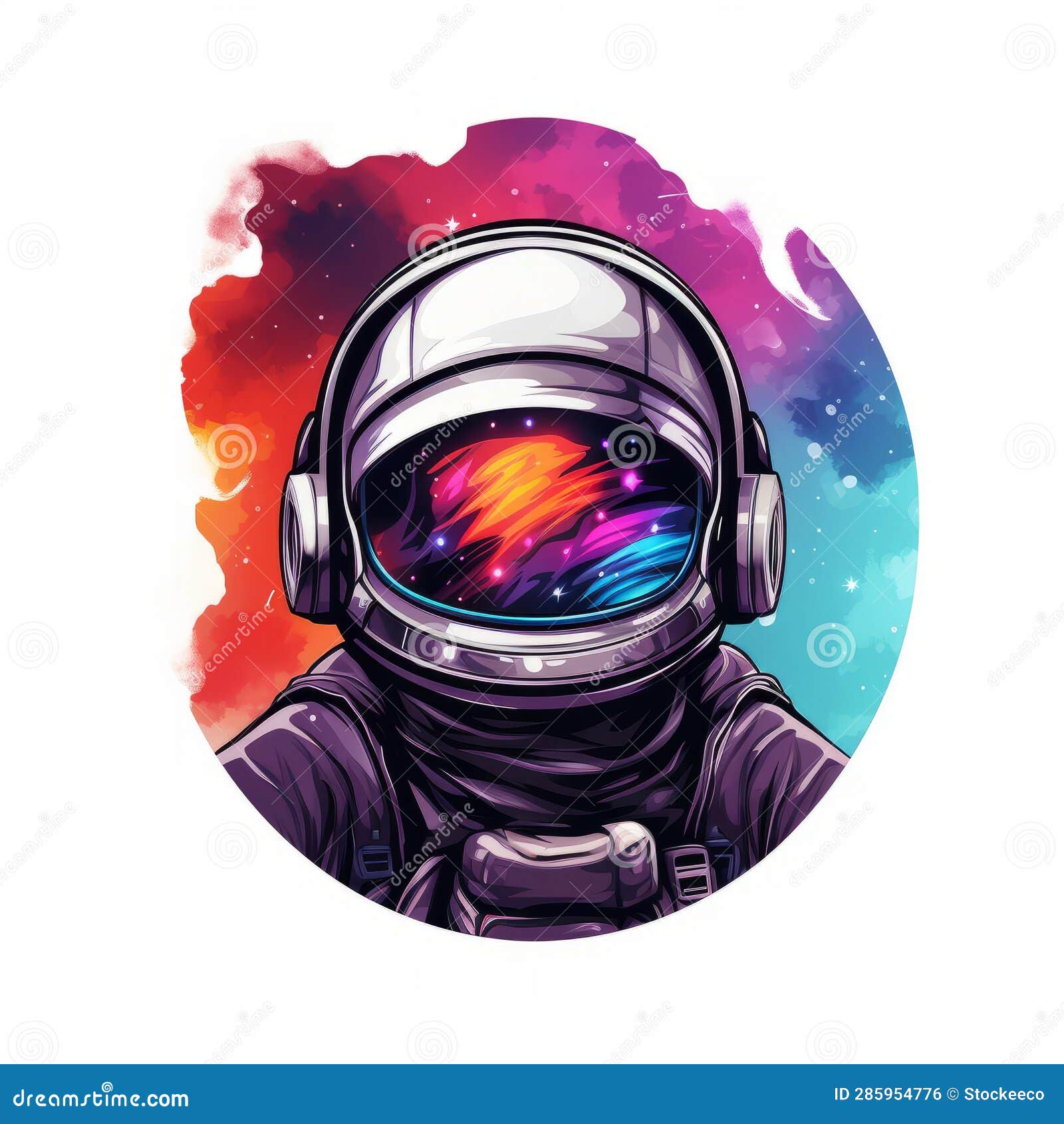colorful space astronaut t-shirt with supernova sticker 