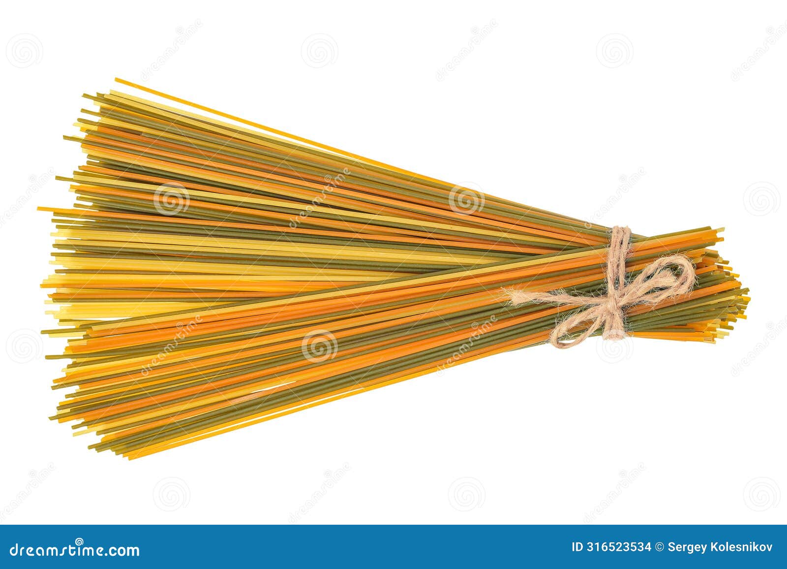colorful spaghetti tricolore pasta  on white background. top view. flat lay