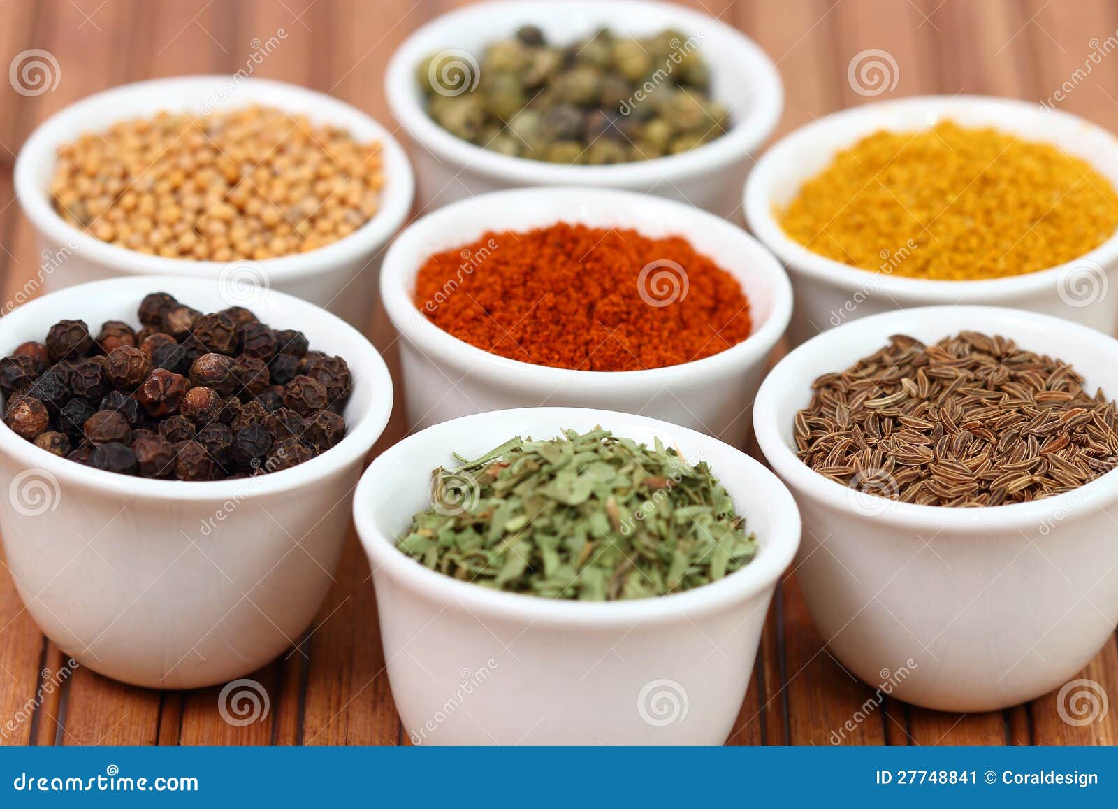Colorful spices in pots stock image. Image of aroma, background 27748841