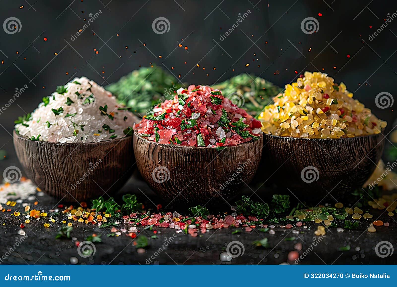 colorful spices on wooden spoons add flavor and vibrancy, enhancing the culinary experience