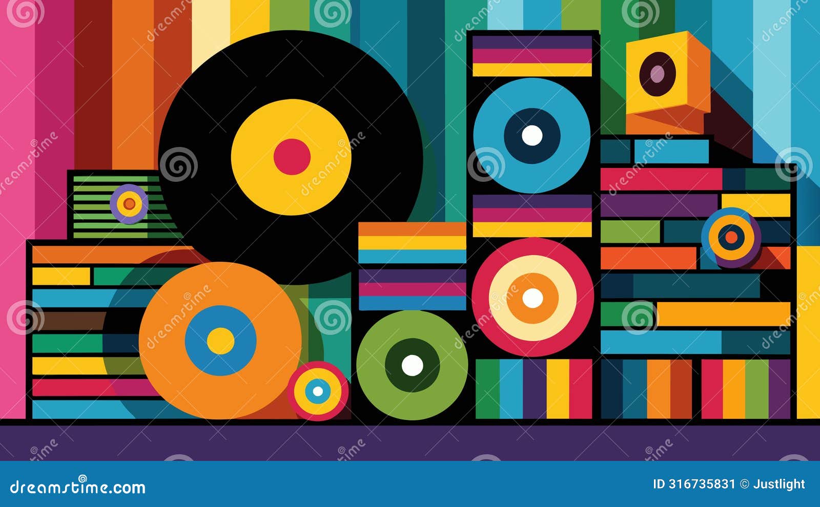 the colorful spines of vinyl records are stacked against a wall creating a vibrant and eyecatching display in the