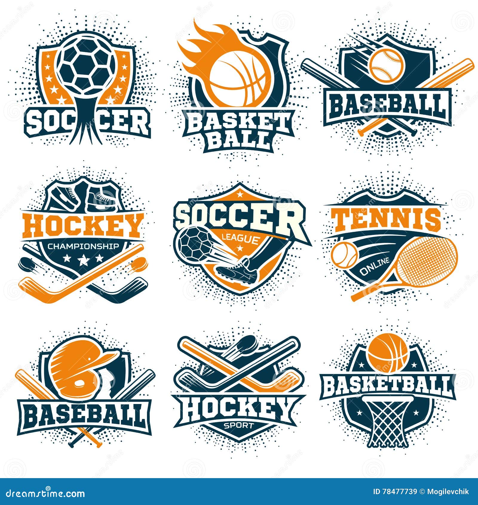 Colorful Sport Emblems Set stock vector. Illustration of club 78477739