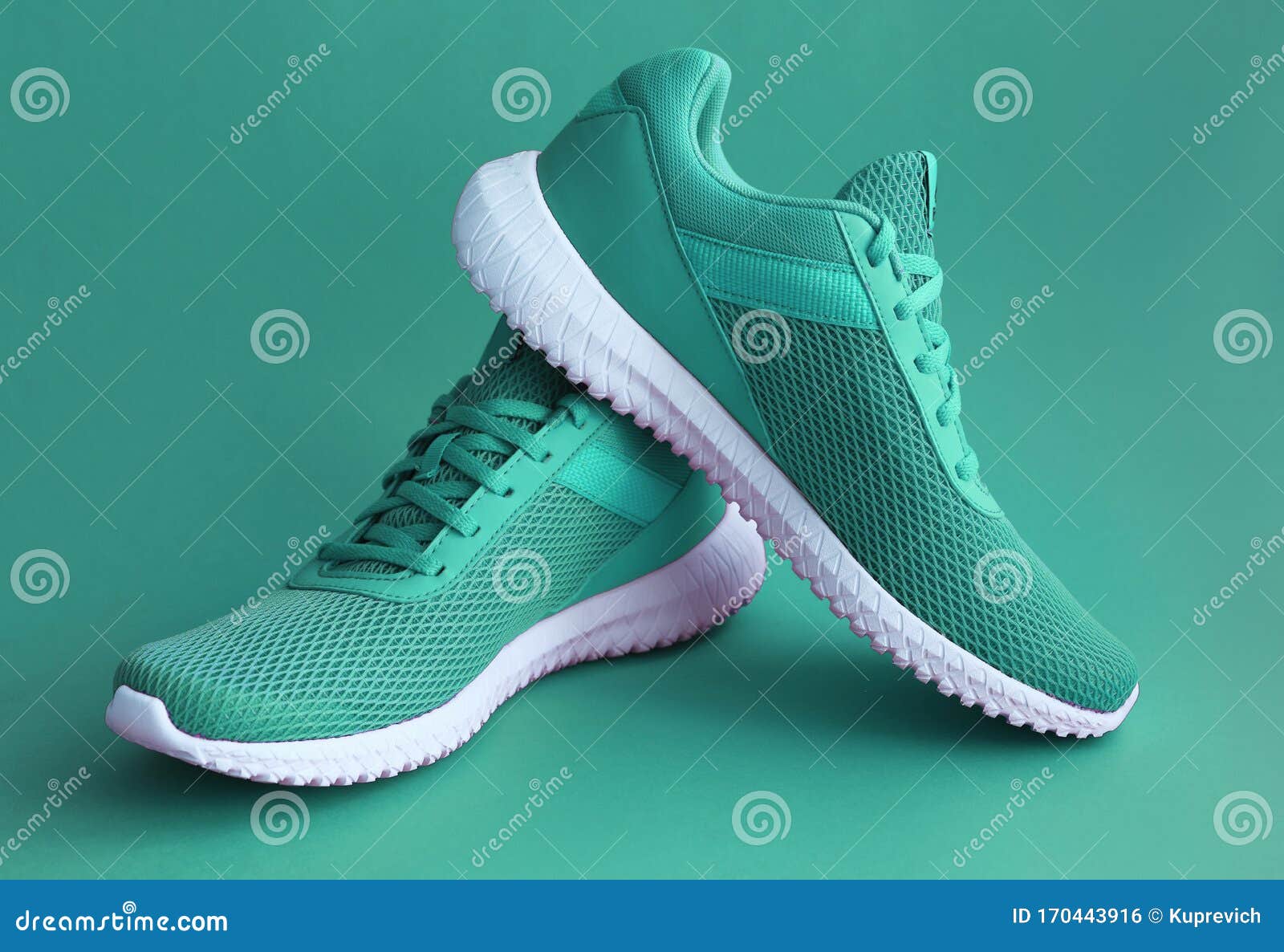 Colorful Sport Shoes on Green Color Backround Stock Photo - Image of ...