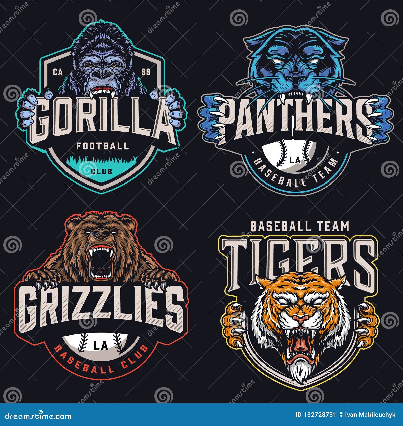 Colorful Sports Teams Logotypes Set Stock Vector - Illustration of  colorful, isolated: 182728781