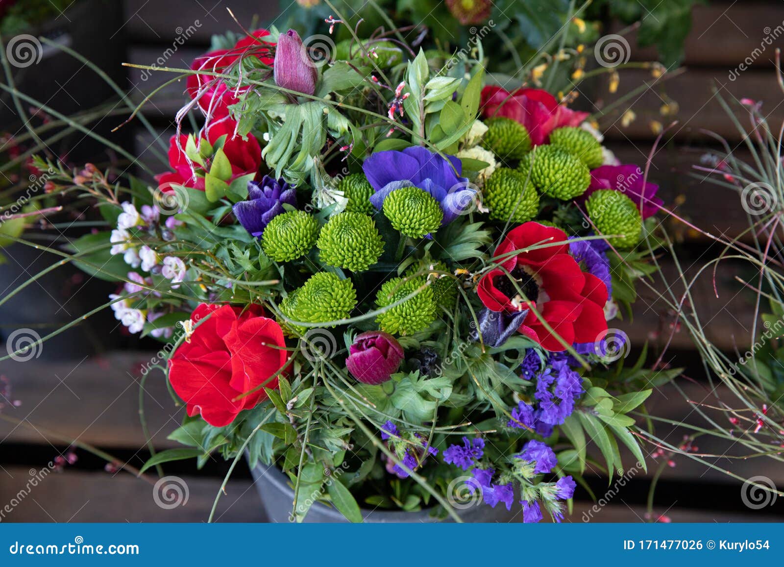 Colorful Spring Bouquet from Fresh Cut Flowers - Anemone Coronaria ...