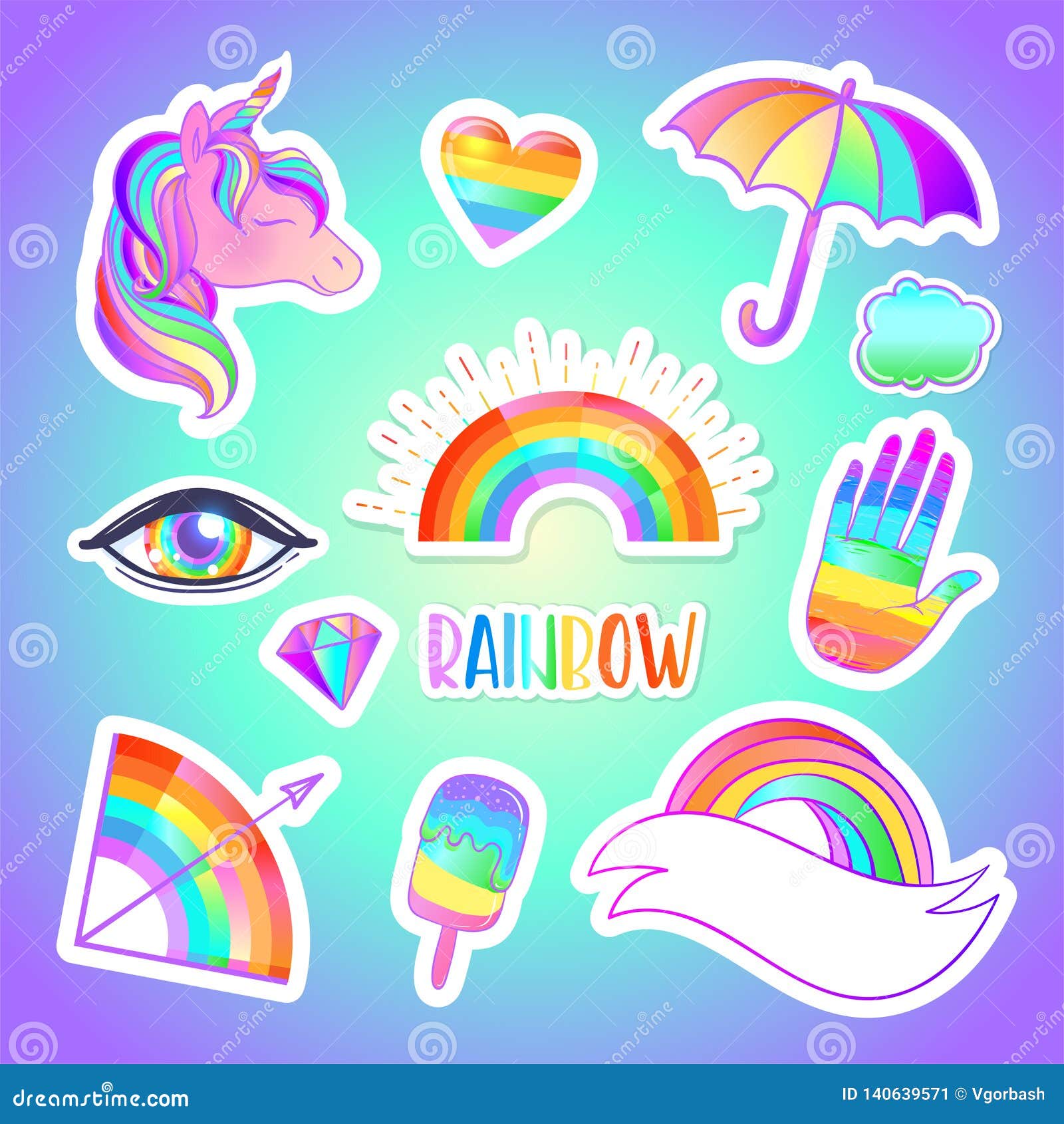 Download Colorful Sticker Set: Candies, Sweets, Rainbow. Vector ...