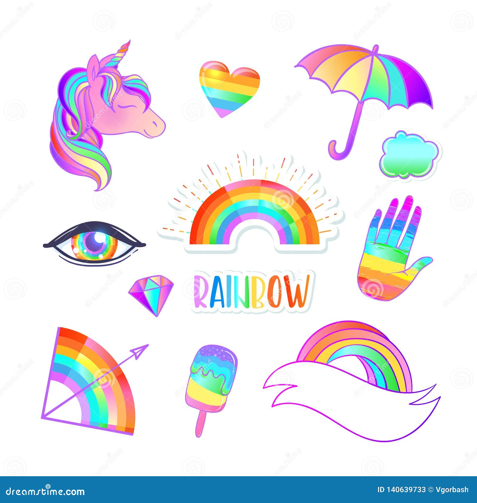 Download Colorful Sticker Set: Candies, Sweets, Rainbow. Vector ...