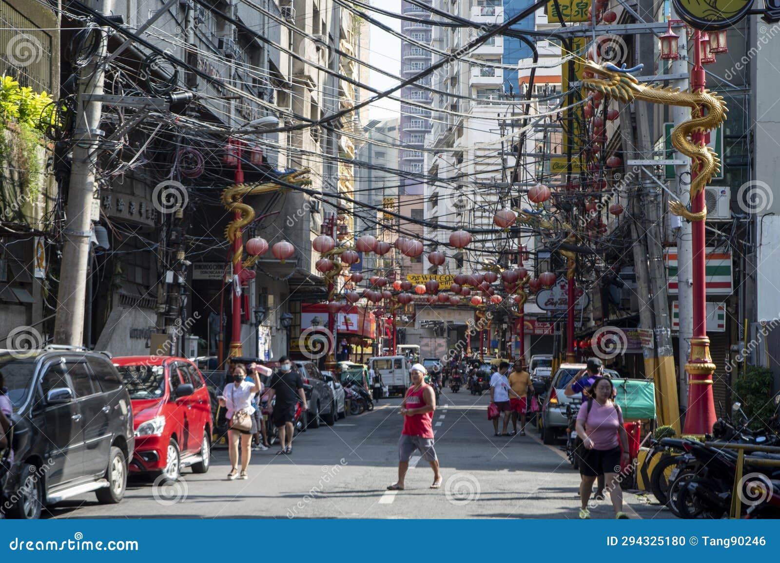 Colorful Street in Binondo Neighborhood (Chinatown), Manila Editorial
